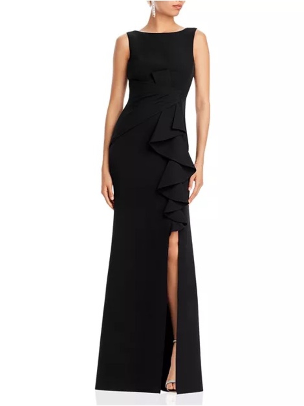 Eliza J Black Sleeveless Ruffle-Front Maxi Dress, NWTO